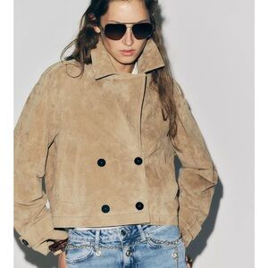 Zara Women's Tan 100% Suede Short Trench